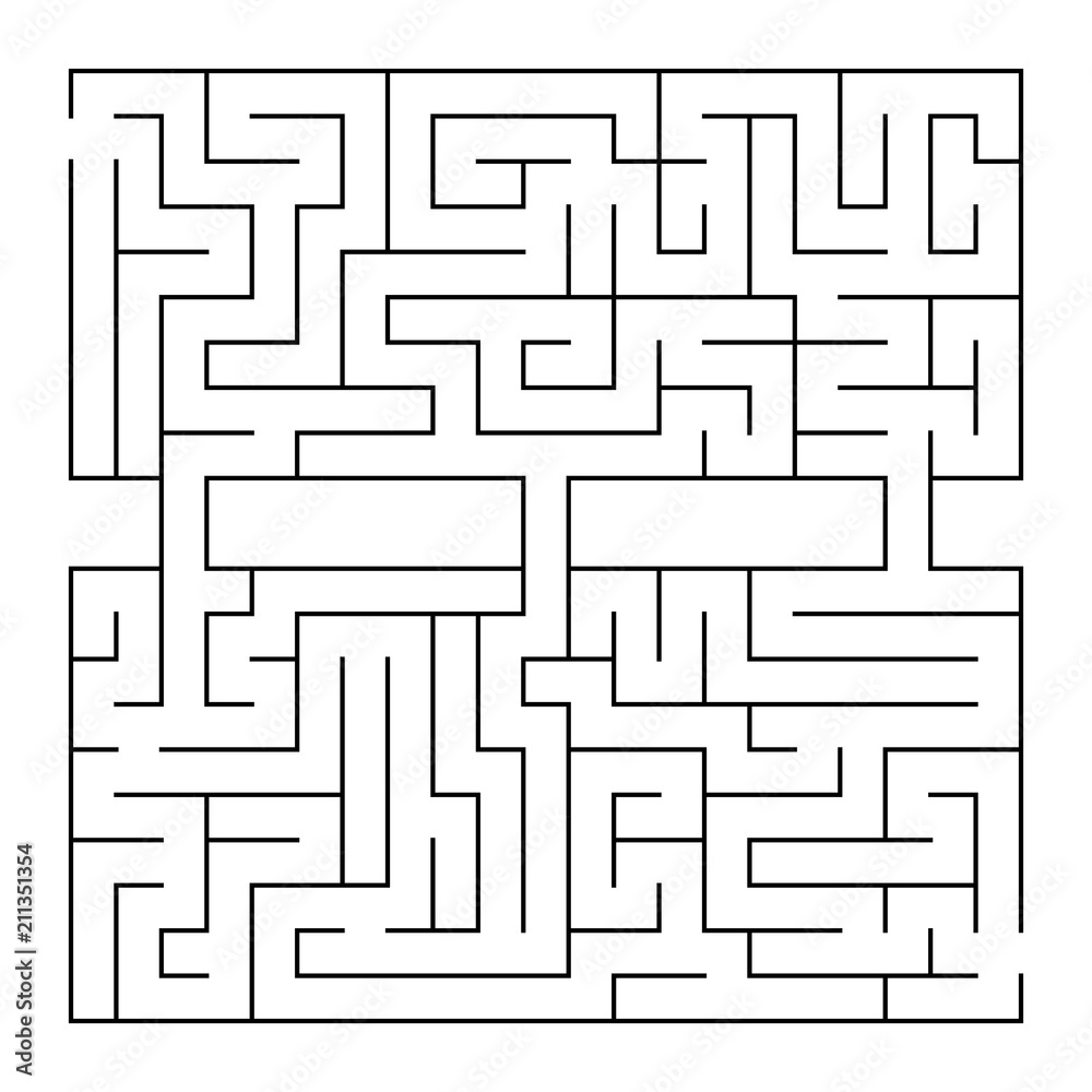 Abstract square isolated labyrinth of unusual shape. An interesting and useful game for children and adults. Simple flat vector illustration.