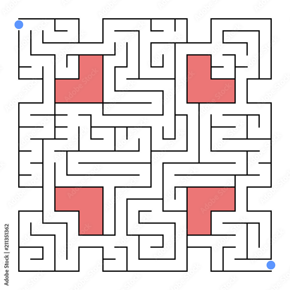 Abstract isolated labyrinth of unusual shape. An interesting and useful game for children and adults. Simple flat vector illustration. With inserts from hearts.