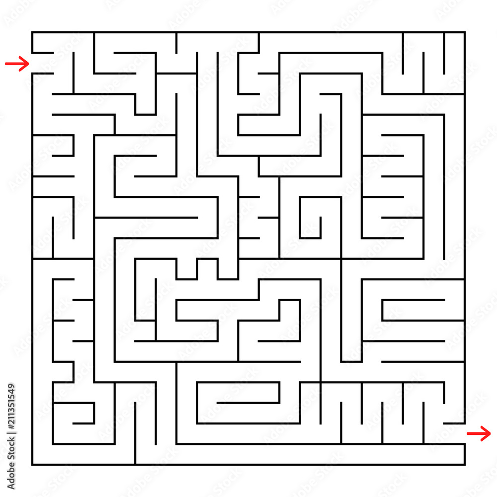 Abstract square isolated labyrinth. Black color on a white background. An interesting and useful game for children and adults. Simple flat vector illustration.