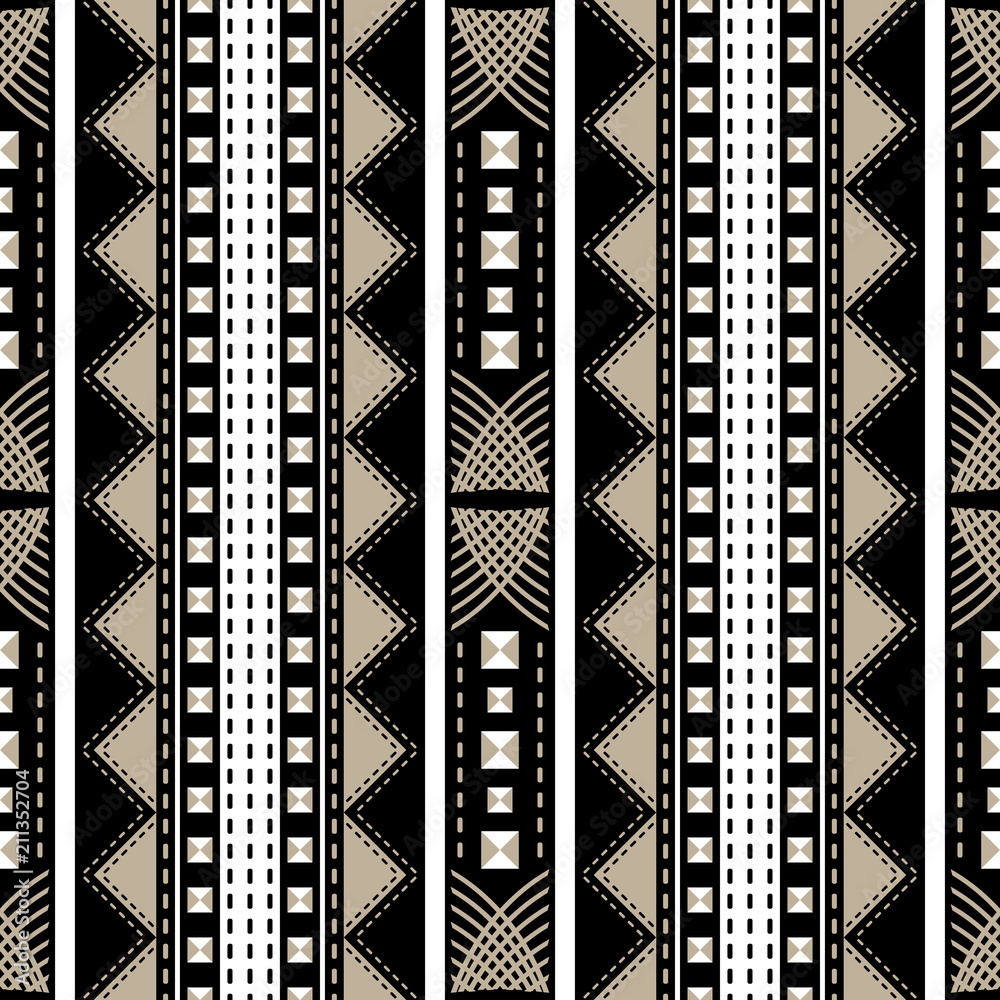 Seamless pattern with dashed stitching lines and intersecting curves