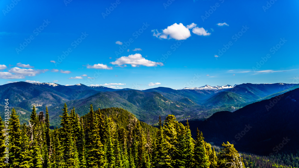 Rugged Peaks of the Cascade Mountain Range on the US-Canada border as seen from the Cascade Lookout viewpoint in EC Manning Provincial Park in British Columbia, Canada
