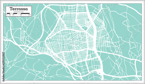 Terrassa Spain City Map in Retro Style. Outline Map.