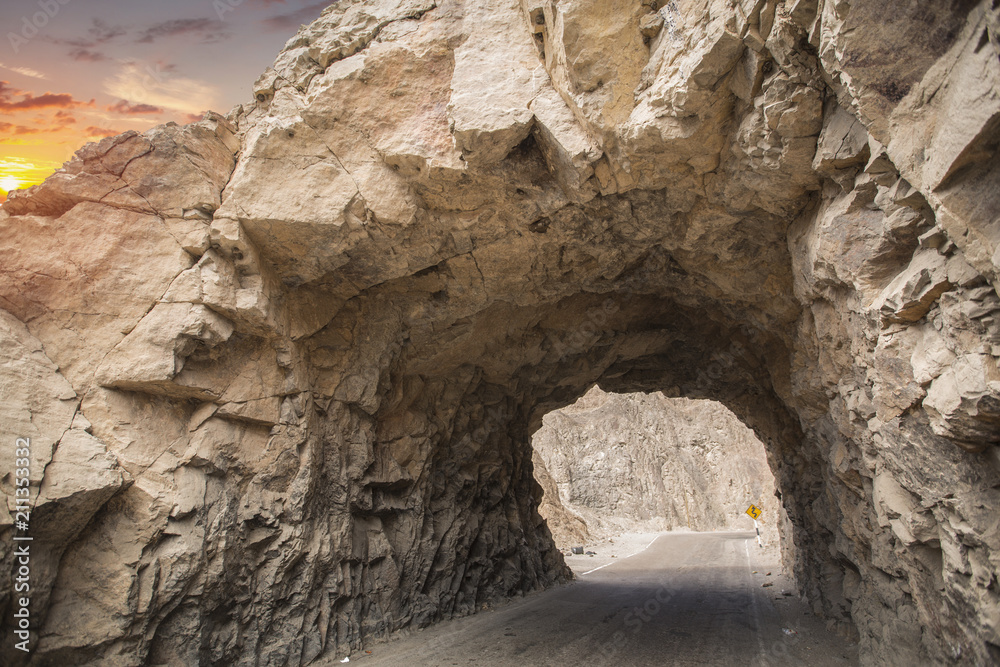 road through the rocks in the Atacama Desert.
