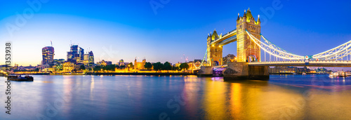 Panorama of London Tower bridge and financial district   England 