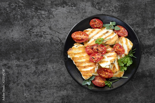 Halloumi Cheese with Roasted Cherry Tomatoes and Herbs photo