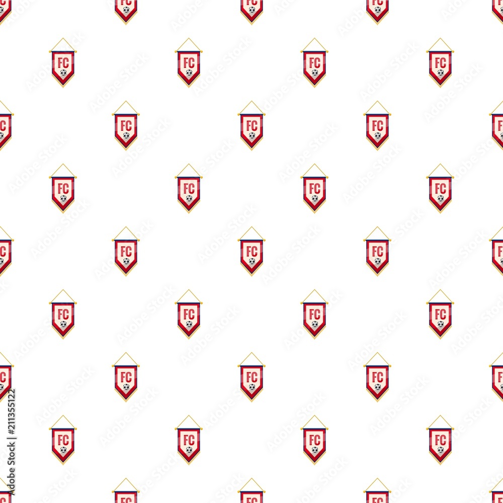 Red and white pennant with soccer ball pattern seamless repeat in cartoon style vector illustration