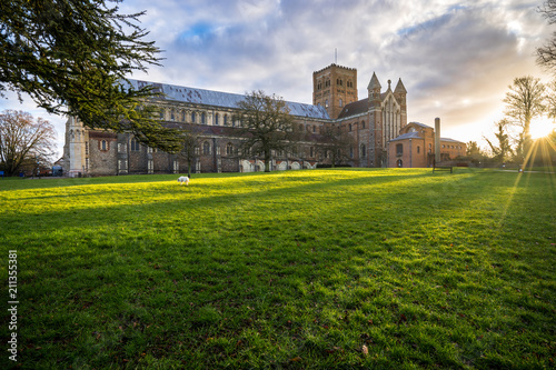Cathedral and Abbey Church of Saint Alban at sunrise in St.Albans, UK