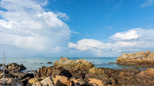 Sea view with rock and tree, tropical scenery