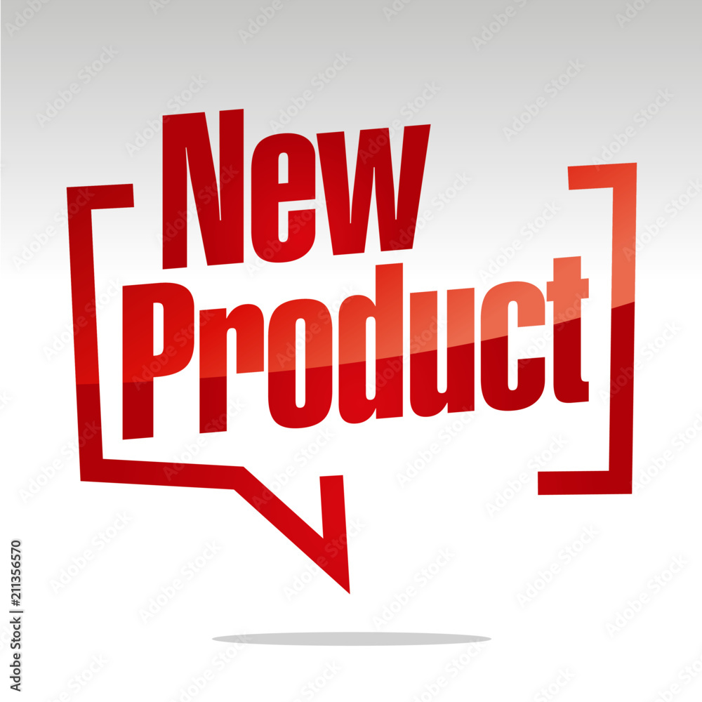 New product in brackets speech red white isolated sticker icon