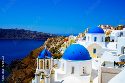 Fototapeta Naklejka Na Ścianę i Meble -  Famous blue domes at Oia village,Santorini Island,Greece