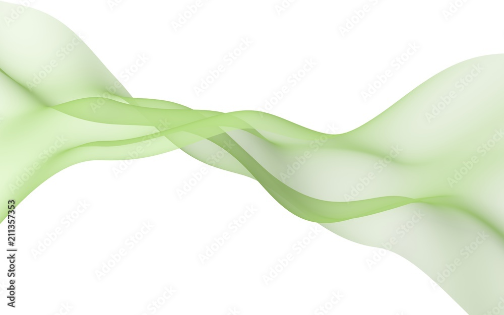 Abstract green wave. Bright green ribbon on white background. Green color scarf. Abstract green color smoke. Raster air background. 3D illustration Abstract green wave. Bright green ribbon on white background. Green color scarf. Abstract green color smoke. Raster air background. 3D illustration