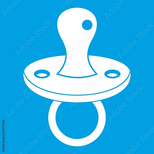 Baby pacifier icon white isolated on blue background vector illustration