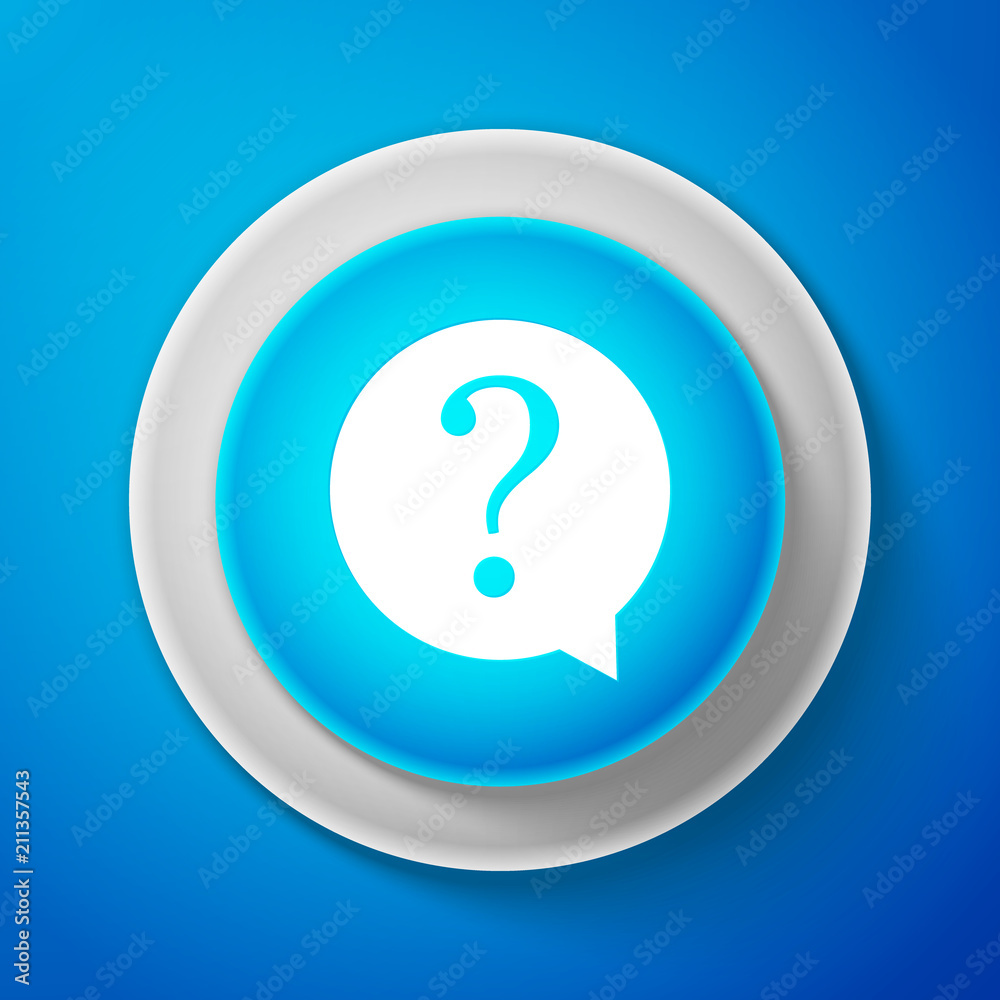 White Question mark in circle icon isolated on blue background. Hazard warning symbol. Circle blue button with white line. Vector Illustration White Question mark in circle icon isolated on blue background. Hazard warning symbol. Circle blue button with white line. Vector Illustration