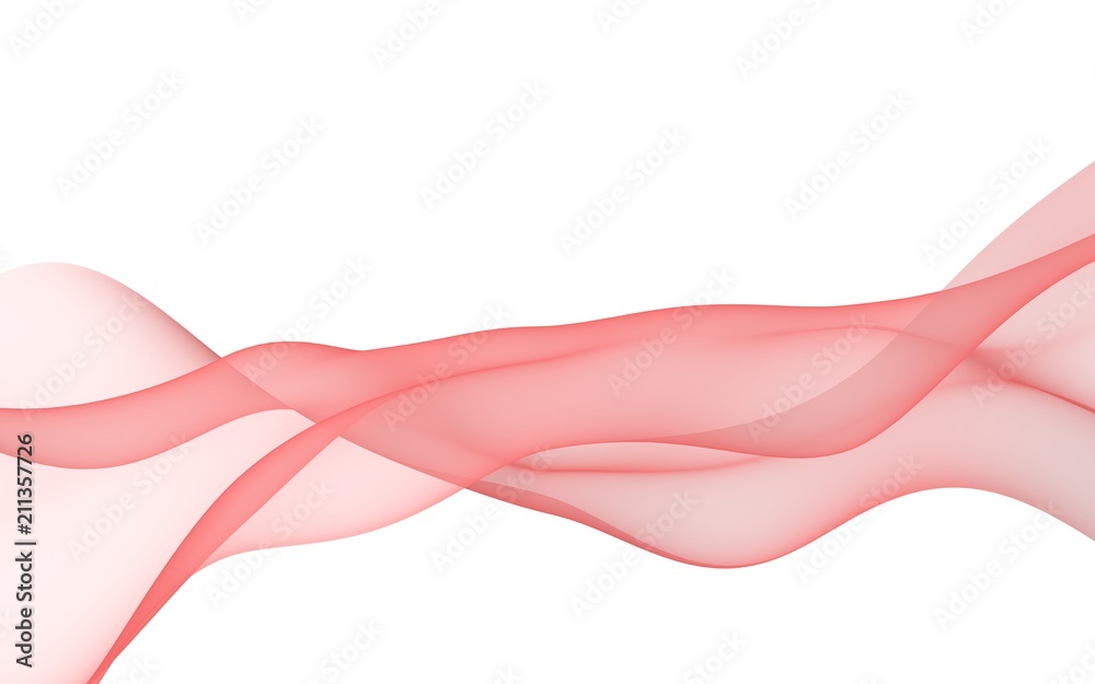 Fototapeta premium Abstract red wave. Red scarf. Bright red ribbon on white background. Abstract red smoke. Raster air background. 3D illustration