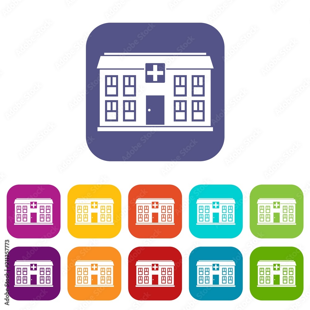 Hospital icons set vector illustration in flat style in colors red, blue, green, and other Hospital icons set vector illustration in flat style in colors red, blue, green, and other