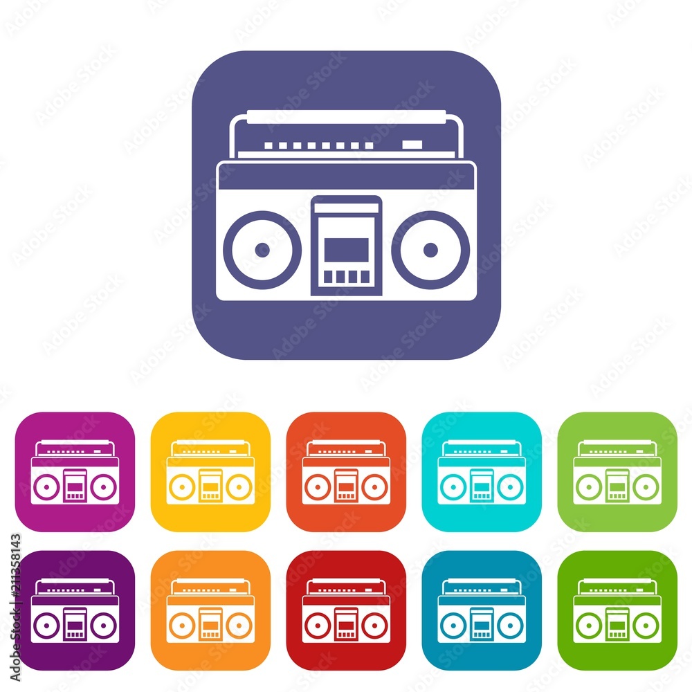 Recorder icons set vector illustration in flat style in colors red, blue, green, and other Recorder icons set vector illustration in flat style in colors red, blue, green, and other