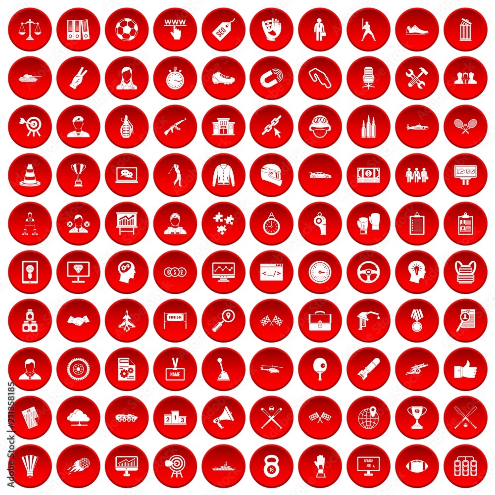 100 victory icons set in red circle isolated on white vector illustration 100 victory icons set in red circle isolated on white vector illustration