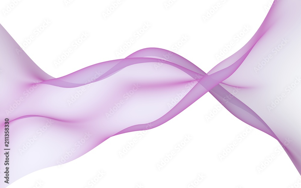 Fototapeta premium Abstract light purple pink wave. Bright purple pink ribbon on white background. Purple pink color scarf. Abstract purple smoke. Raster air background. 3D illustration