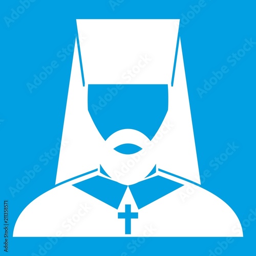 Orthodox priest icon white isolated on blue background vector illustration