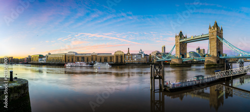 Tower Bridge sunrise panorama over Thames River in London