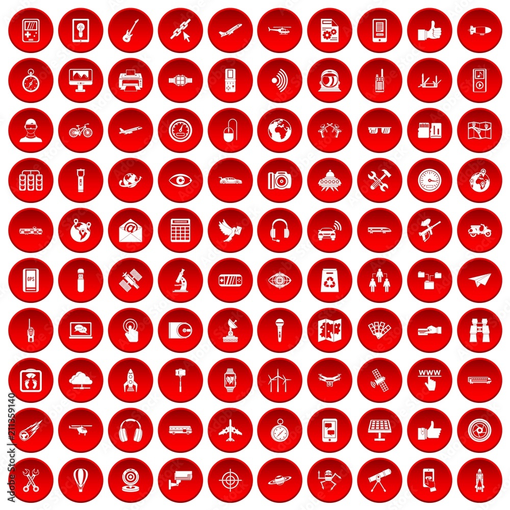 100 wireless technology icons set in red circle isolated on white vector illustration 100 wireless technology icons set in red circle isolated on white vector illustration