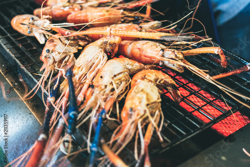 Grilled shrimp on the stove.