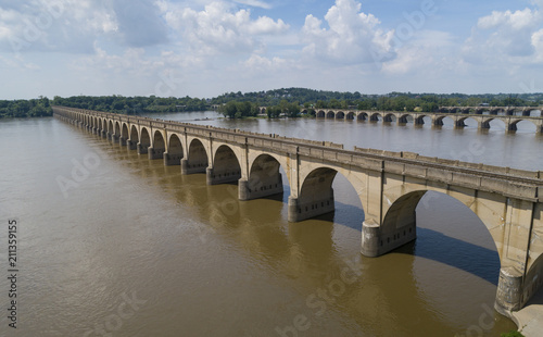 Stone Arch Bridge Train Tracks Crossing Susquehanna River From Harrisburg to Wormleysburg Pennsylvania