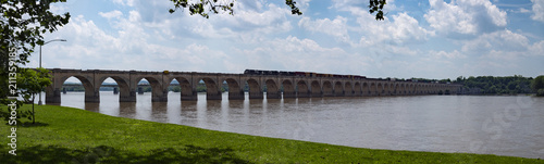 Train Crossing Stone Arch Bridge Above Susquehanna River Harrisburg PA