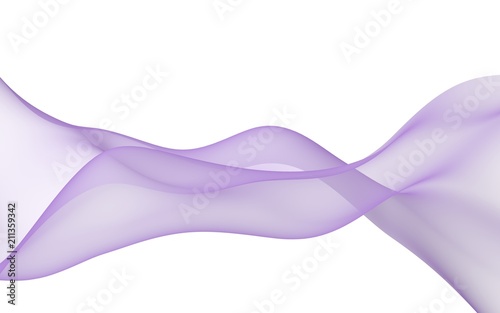 Abstract violet wave. Bright violet ribbon on white background. Abstract violet smoke. Light violet scarf. Raster air background. 3D illustration