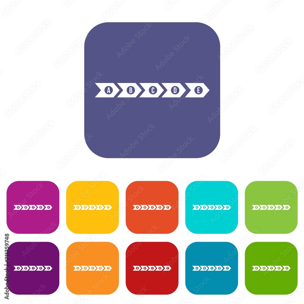 Step by step infographic icons set vector illustration in flat style in colors red, blue, green, and other