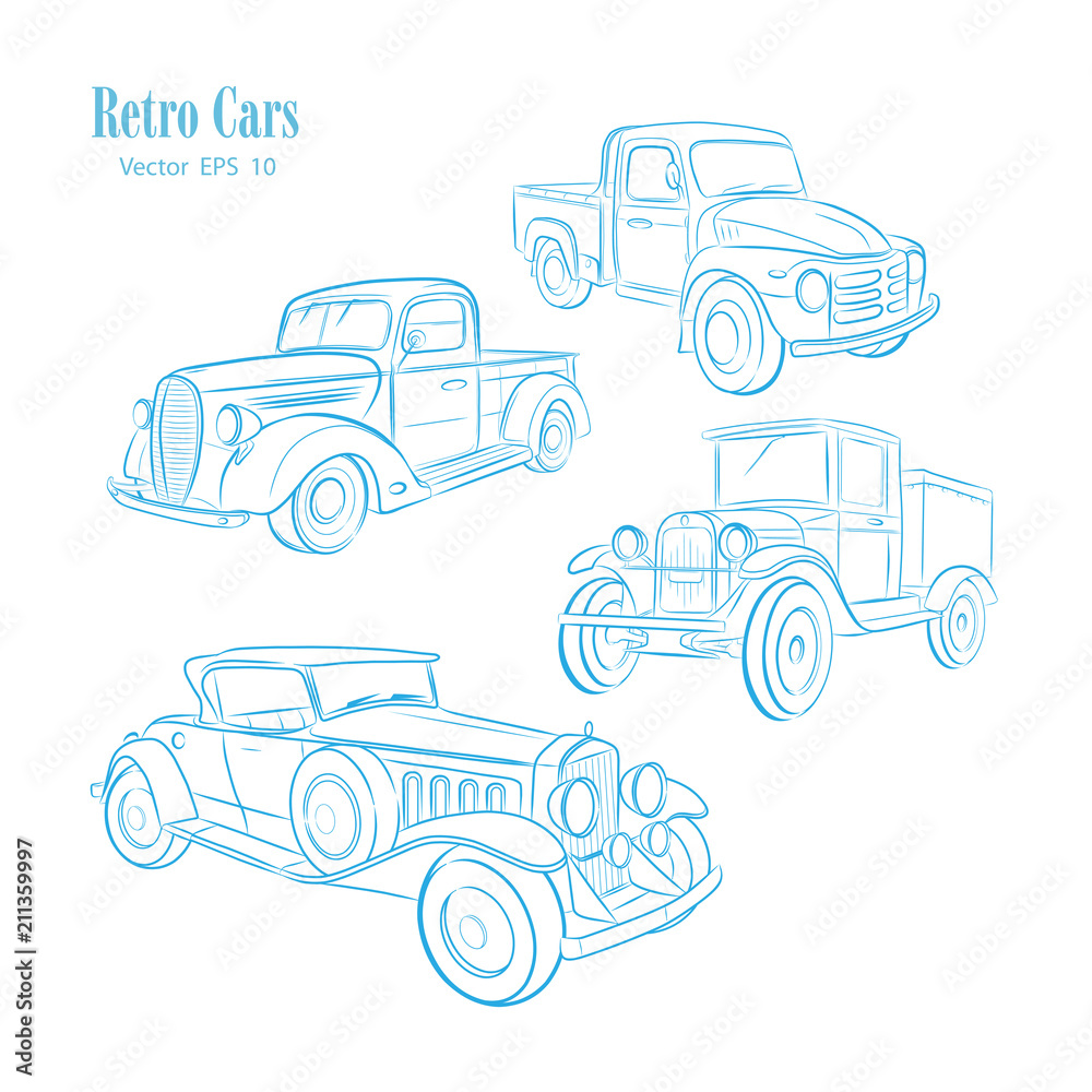 Retro Cars ,set .Painted truck ,vector