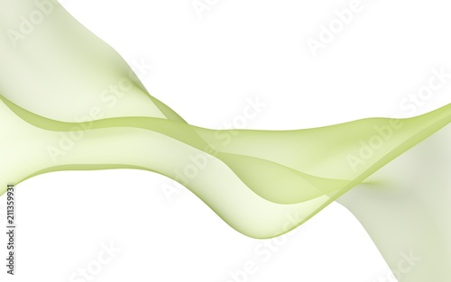 Abstract lime color wave. Bright lime color ribbon on white background. Lime scarf. Abstract lime color smoke. Raster air background. 3D illustration