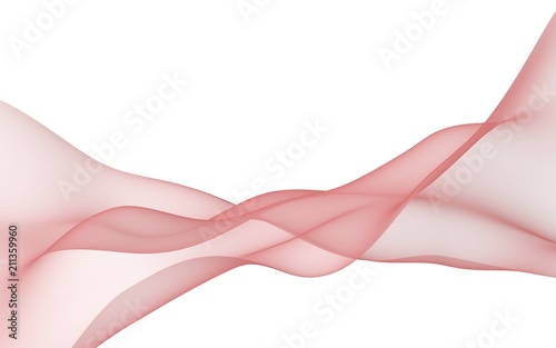 Abstract light red wave. Raster air background. Bright light red ribbon on white background. Light red scarf. Abstract light red smoke. 3D illustration