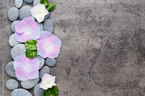 Naklejka Zdrojów kwiaty i masażu kamień na szarym tle ,.