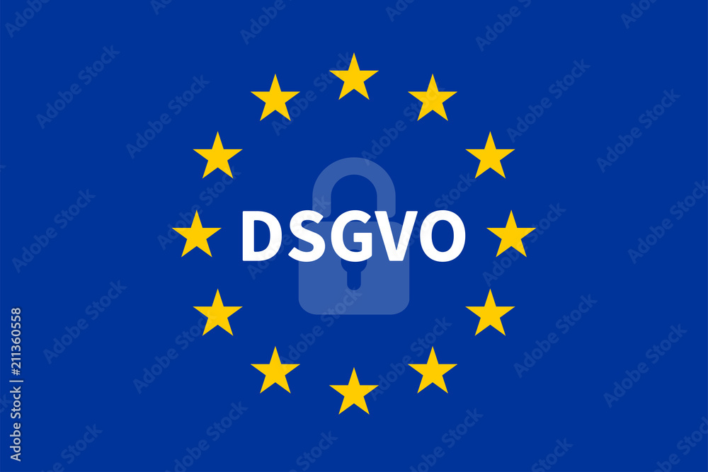 EU-Flagge mit DSGVO / Datenschutz-Grundverordnung und Vorhängeschloss. EU-Flagge mit DSGVO / Datenschutz-Grundverordnung und Vorhängeschloss.