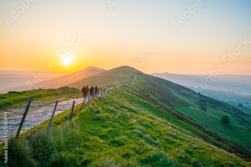 Sunrise of The Great Ridge at Mam Tor hill in Peak District photo