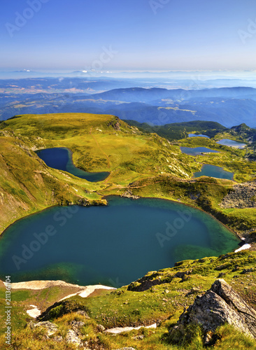 Beautiful landscape with mountain lakes © phadventure