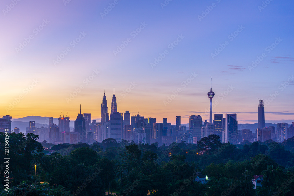 majestic sunrise over downtown Kuala Lumpur, Malaysia.
