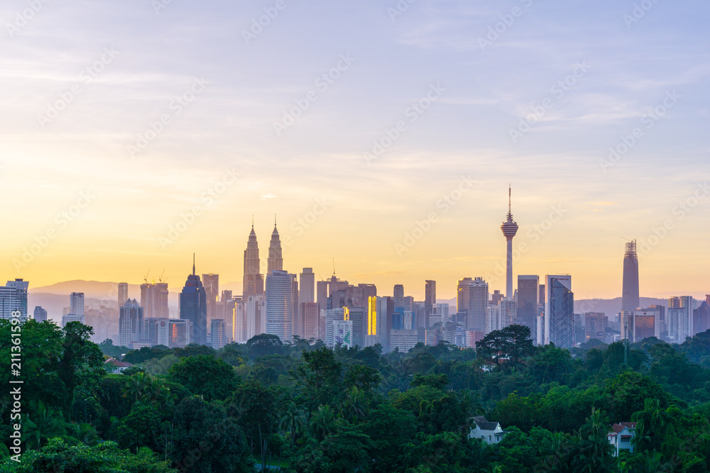 majestic sunrise over downtown Kuala Lumpur, Malaysia.
