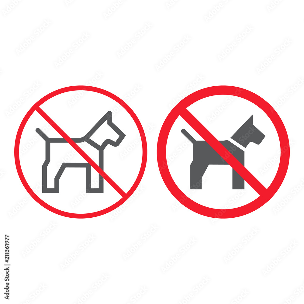 No dog line and glyph icon, prohibition and forbidden, no pet sign vector graphics, a linear pattern on a white background, eps 10. No dog line and glyph icon, prohibition and forbidden, no pet sign vector graphics, a linear pattern on a white background, eps 10.