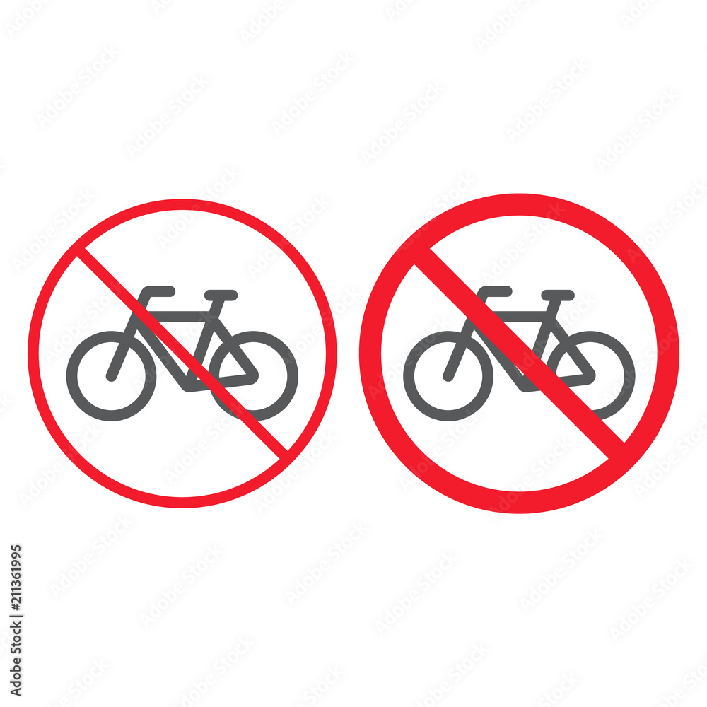 No bicycle line and glyph icon, prohibition and forbidden, no bike sign vector graphics, a linear pattern on a white background, eps 10. No bicycle line and glyph icon, prohibition and forbidden, no bike sign vector graphics, a linear pattern on a white background, eps 10.