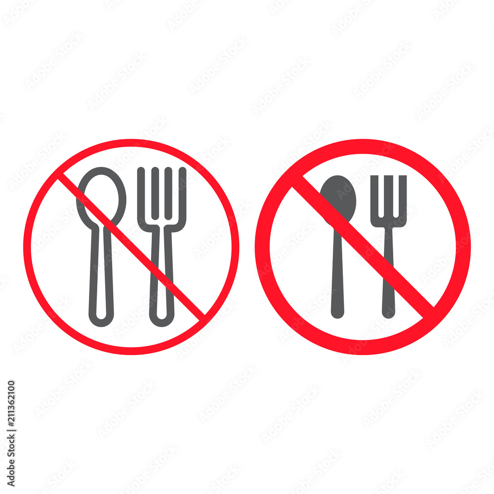 No Eating line and glyph icon, prohibition and forbidden, no food sign vector graphics, a linear pattern on a white background, eps 10.