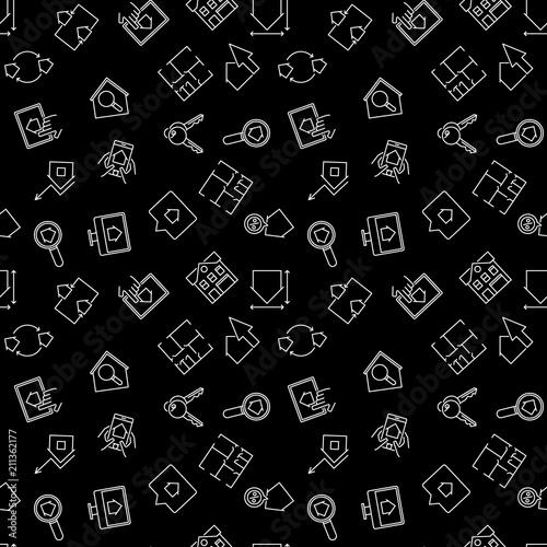 Real Estate vector dark outline seamless pattern