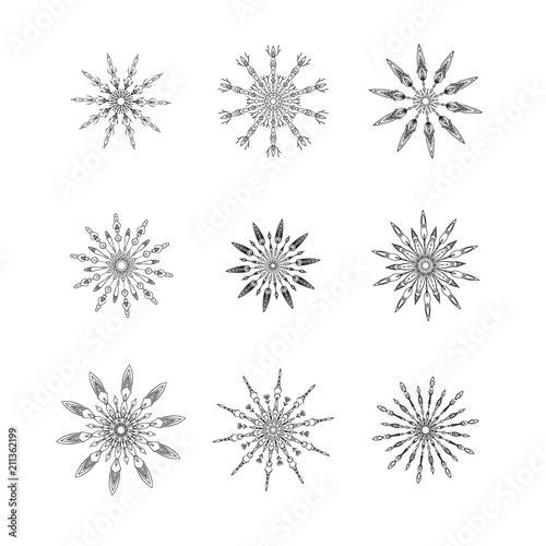 Set of decorative snowflakes. Vector illustration.