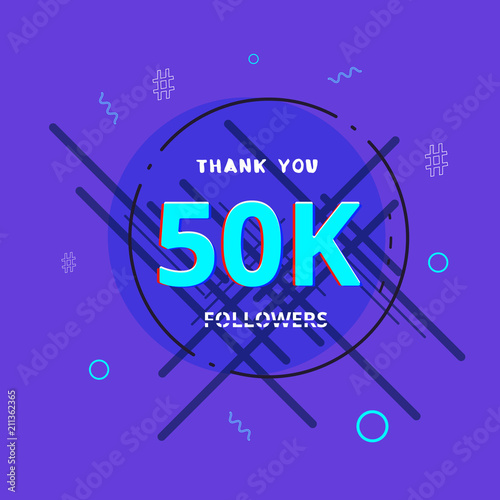 50K followers thank you post for social media. Vector illustration.