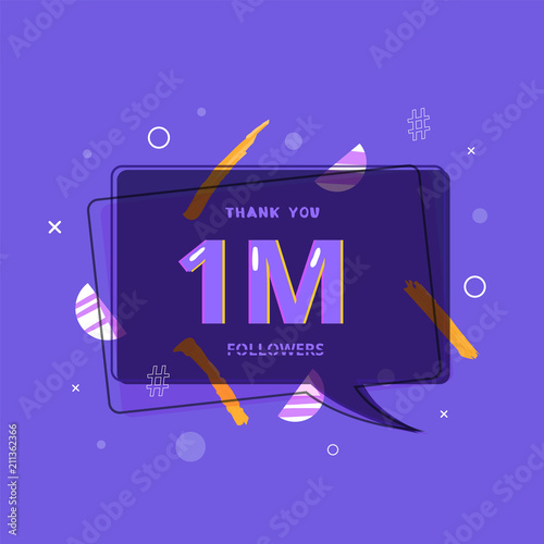 1M followers thank you post for social media. Vector illustration.