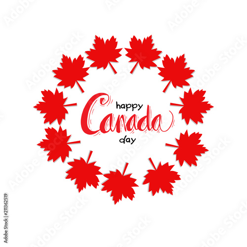 Happy Canada Day greeting card with maple leaves
