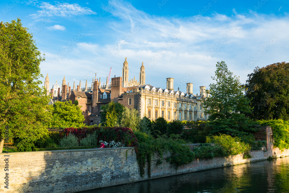 College in Cambridge viewed across the cam river, UK