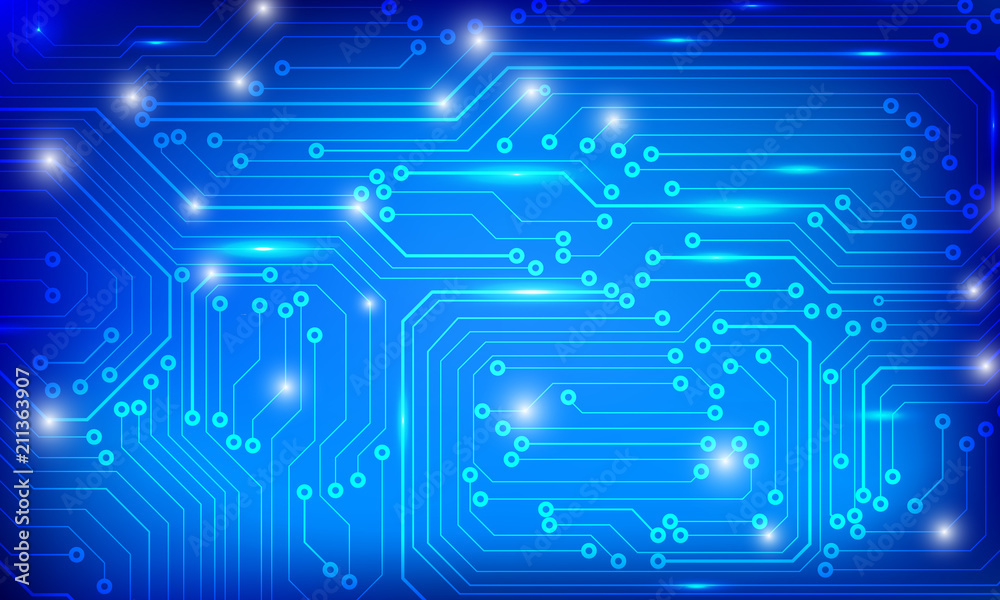 Circuit Board Future Scifi Technology Pattern Vector Background. Blue Abstract Communication Trace Connection Illustration. Circuit Board Future Scifi Technology Pattern Vector Background. Blue Abstract Communication Trace Connection Illustration.
