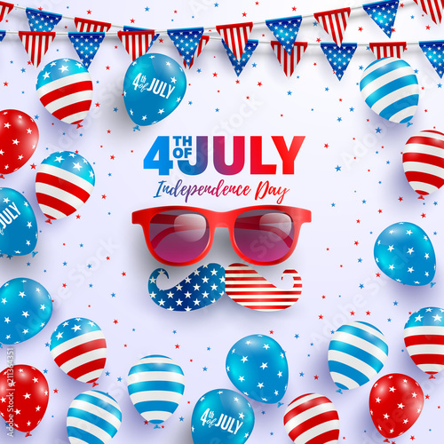 4th of July poster template.USA independence day celebration with American balloons flag.USA 4th of July promotion advertising banner template for Brochures,Poster or Banner.Vector illustration EPS 10